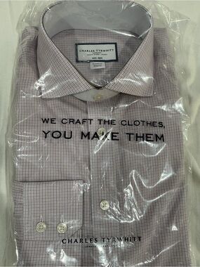 Charles Tyrwhitt Red & Blue Checked Dress Shirt 15.5/34 Classic Fit NWT